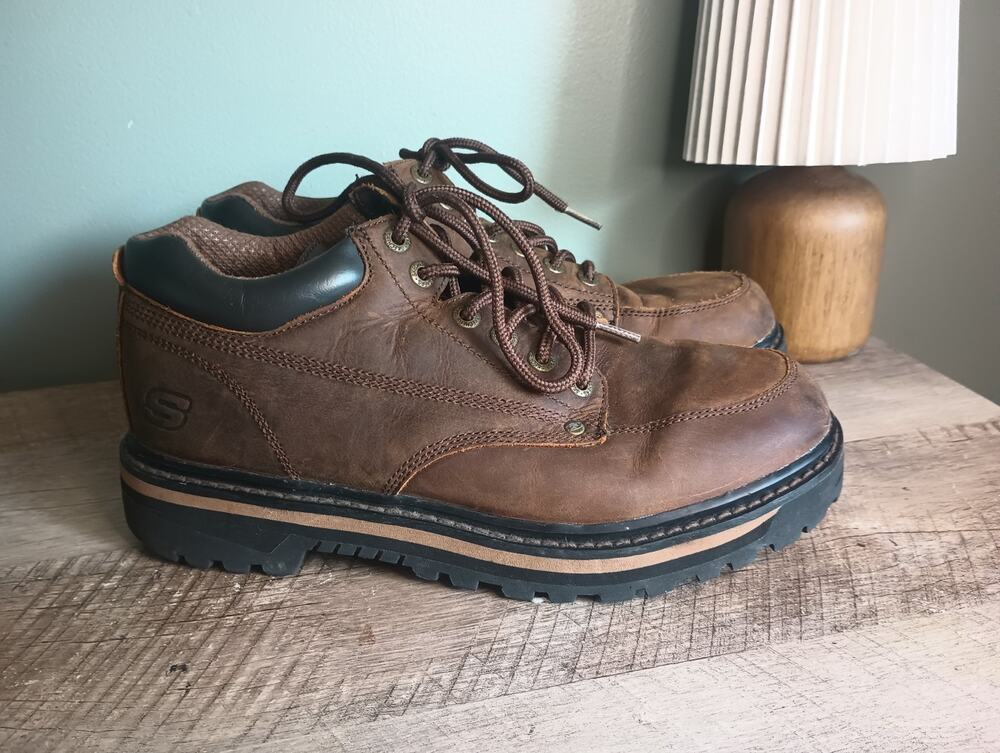 Skechers Mens Chunky Leather Oxford Sneakers 11 Brown Platform Grunge Y2K